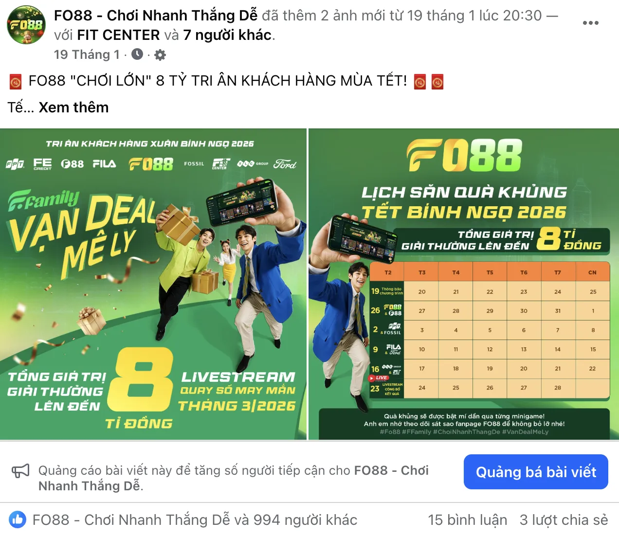 Thông tin hợp tác giữa FO88 và các thương hiệu này được công bố trên fanpage chính thức của FO88.