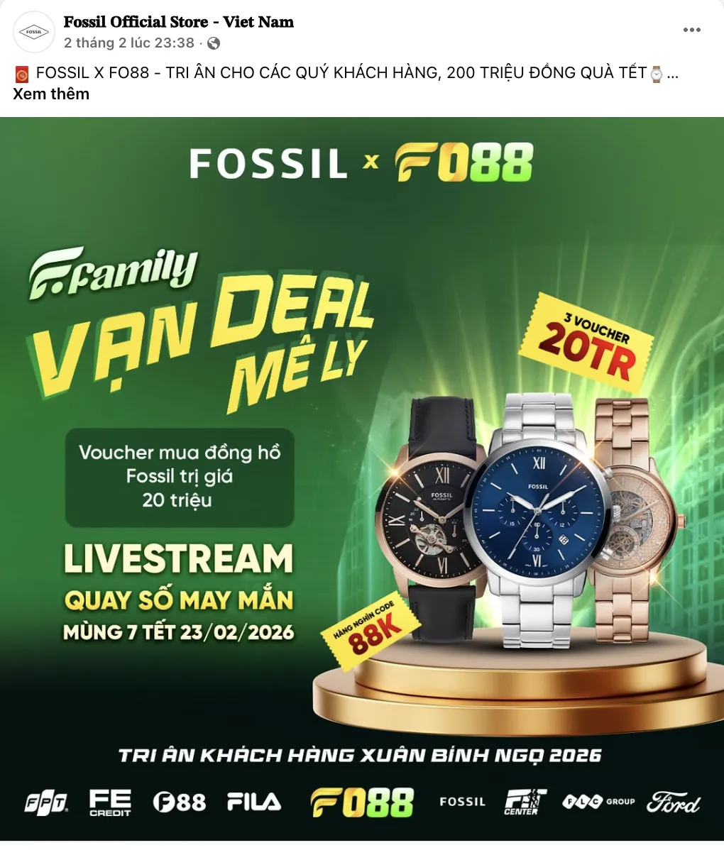 Thông tin hợp tác giữa FO88 và các thương hiệu này được công bố trên fanpage chính thức của FO88.